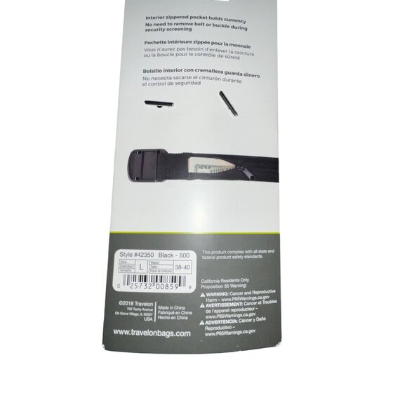 Travelon Money Belt Security Friendly Black L 38-40 Hidden Zipper Pocket NEW - Picture 10 of 14
